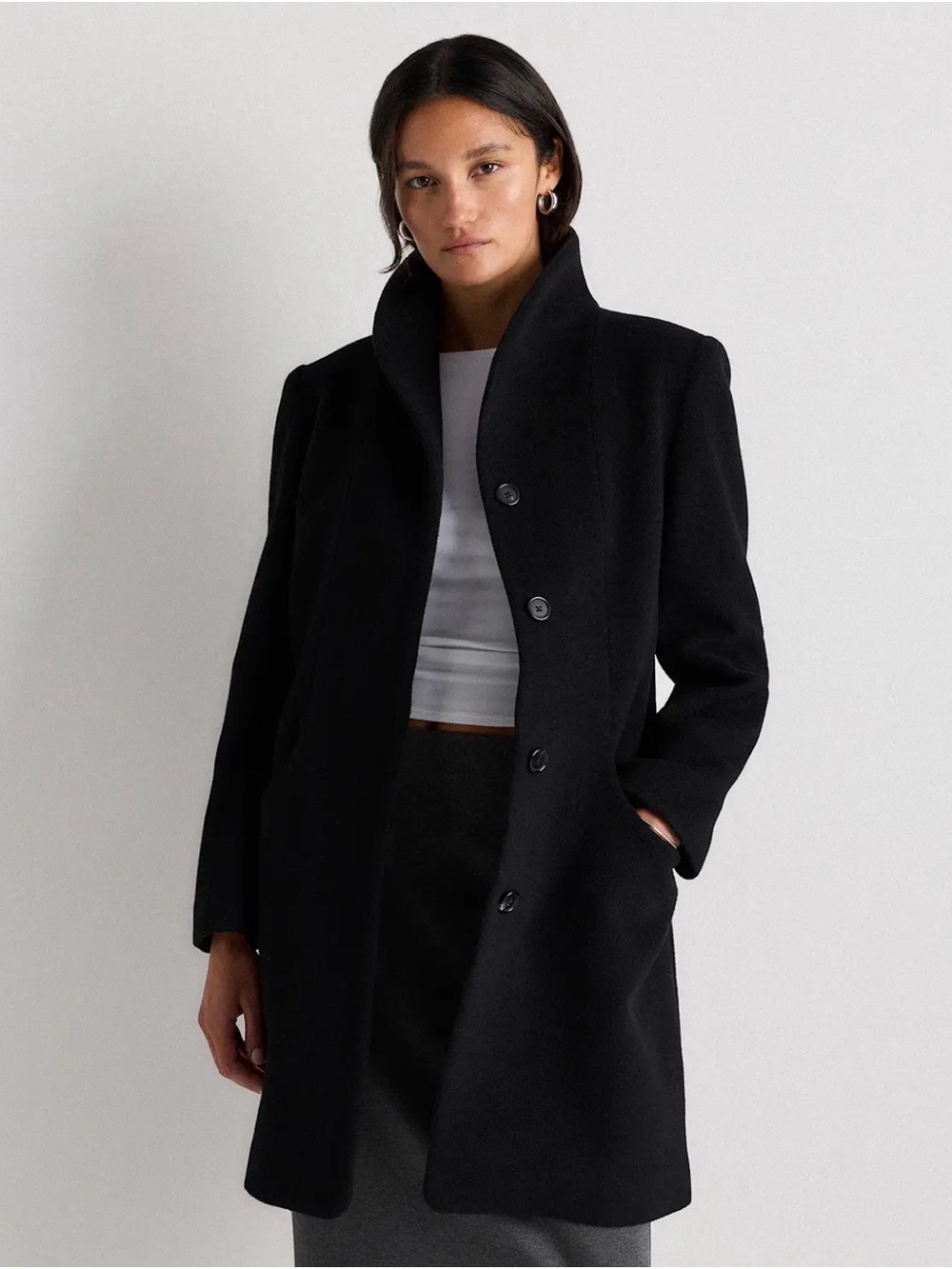 NWT Quince Black Women's Size L Wool Cashmere Cocoon Coat